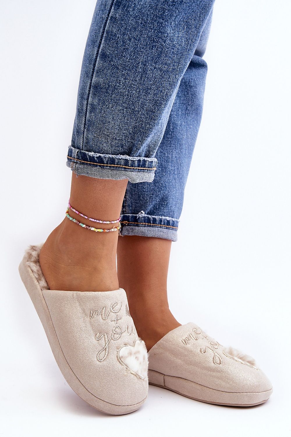 beige slippers front view