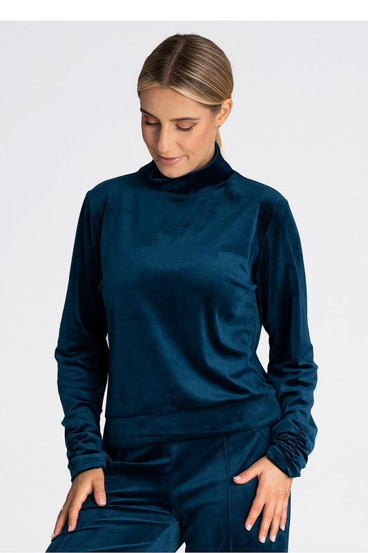 blue long sleeve turtleneck sweatshirt front view