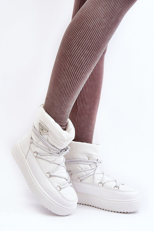 white lace snow boots front view