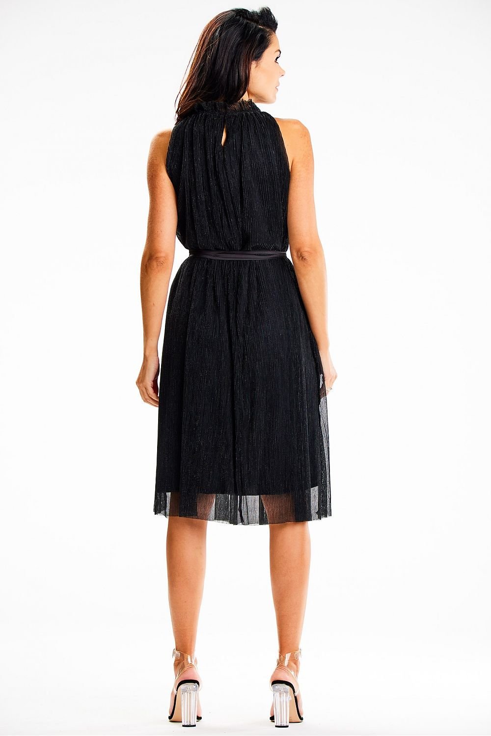 green satin belted evening dress view 6