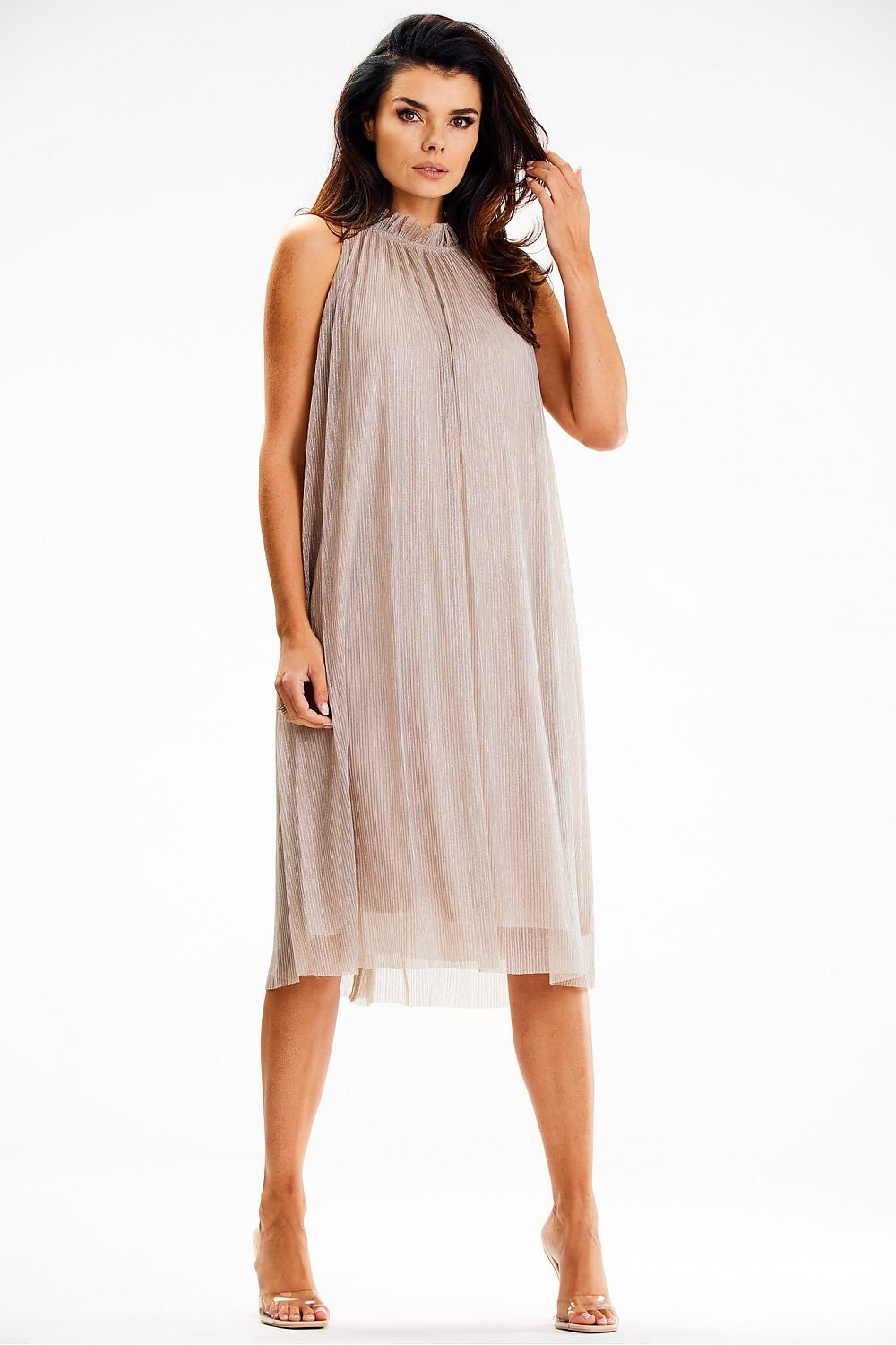 green satin belted evening dress view 9