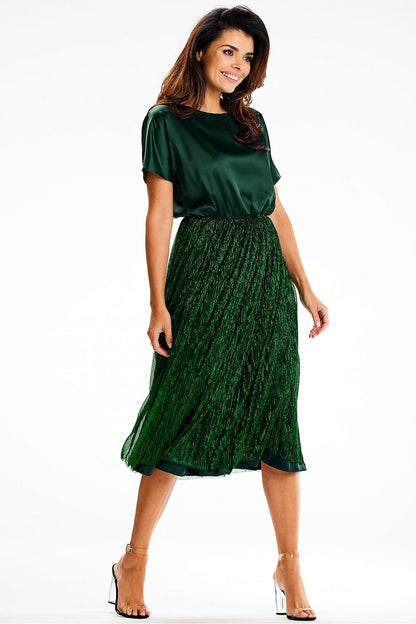 green wrap satin evening dress front view