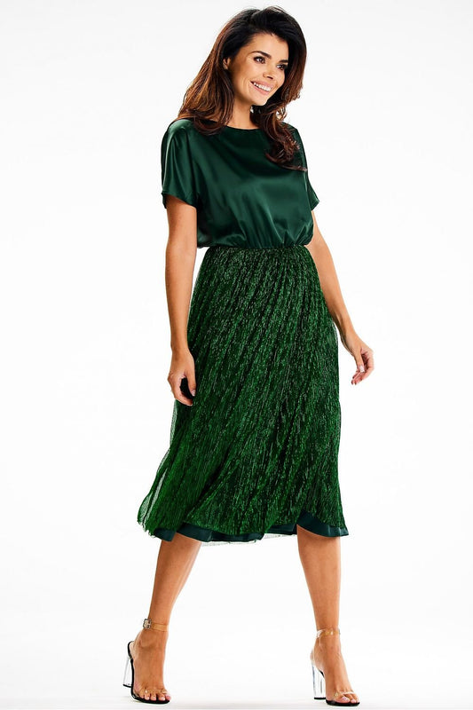 green wrap satin evening dress front view