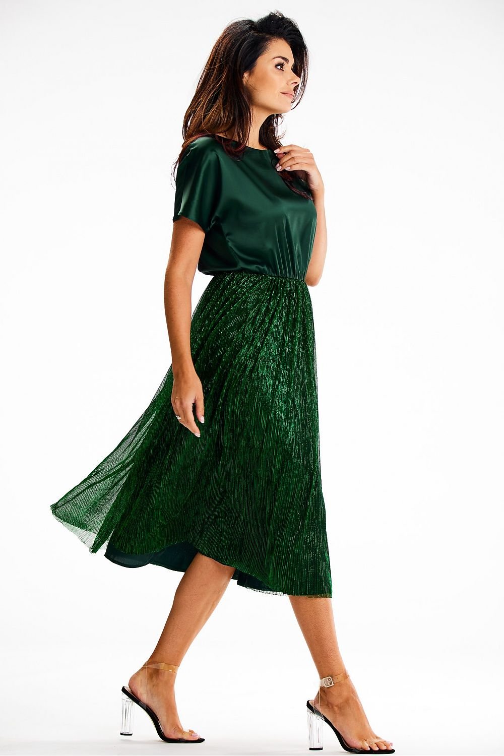 green wrap satin evening dress alternate angle