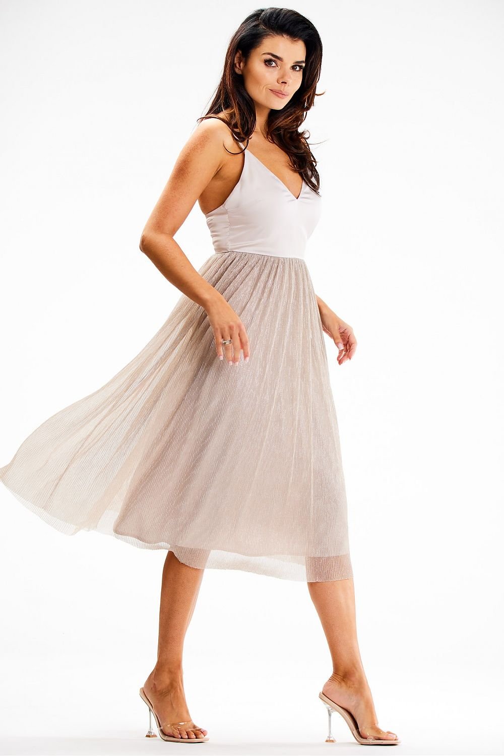 pink satin flared evening dress view 10