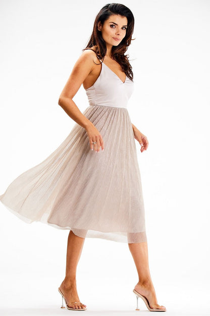 pink satin flared evening dress view 10