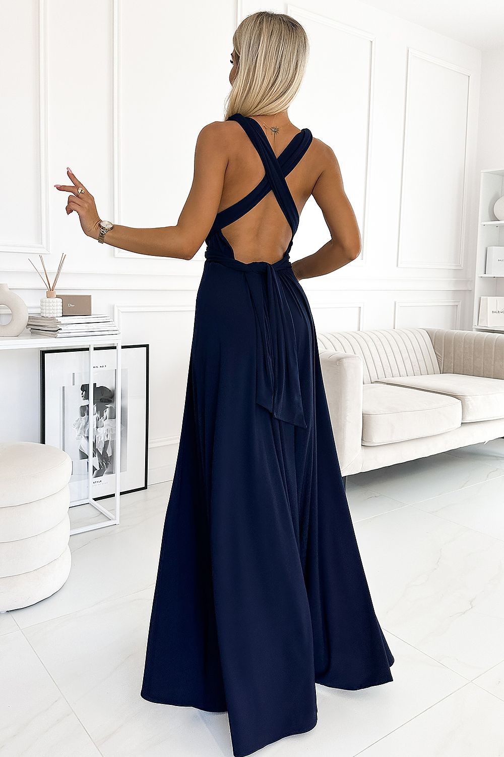 navy blue maxi long dress alternate angle