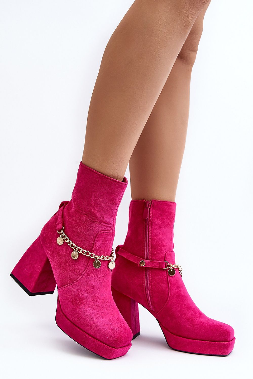 pink heel boots front view