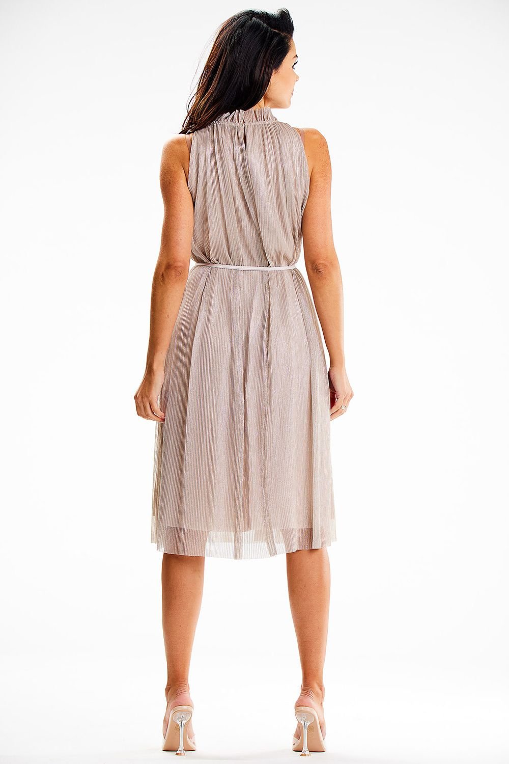 green satin belted evening dress view 10