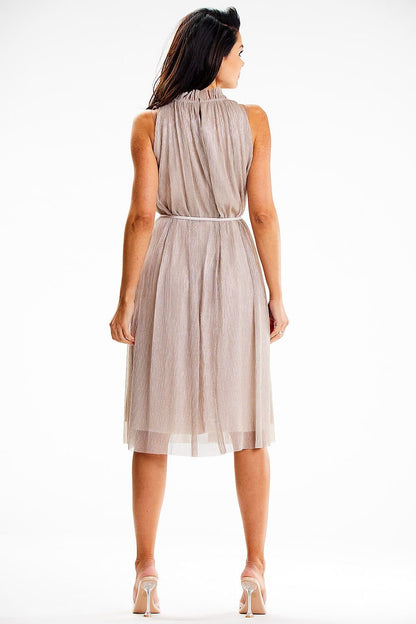 green satin belted evening dress view 10