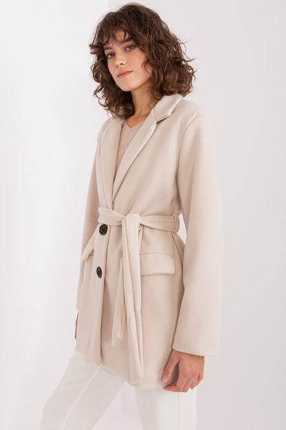 beige long sleeve coat alternate angle
