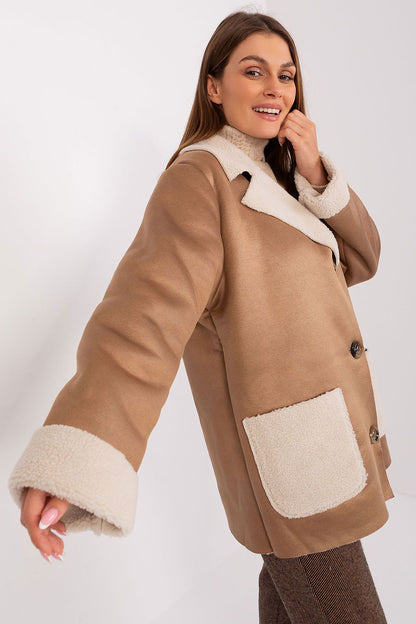 brown long sleeve jacket detail view