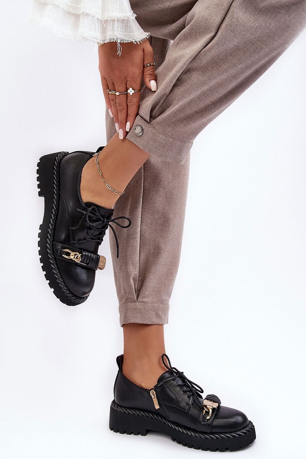 grey lace low shoes side view