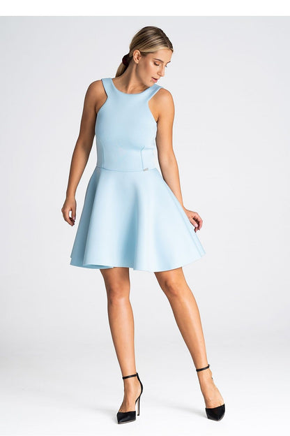 blue flared cocktail dress front view