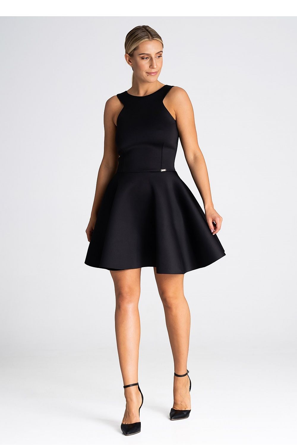 black flared cocktail dress front view