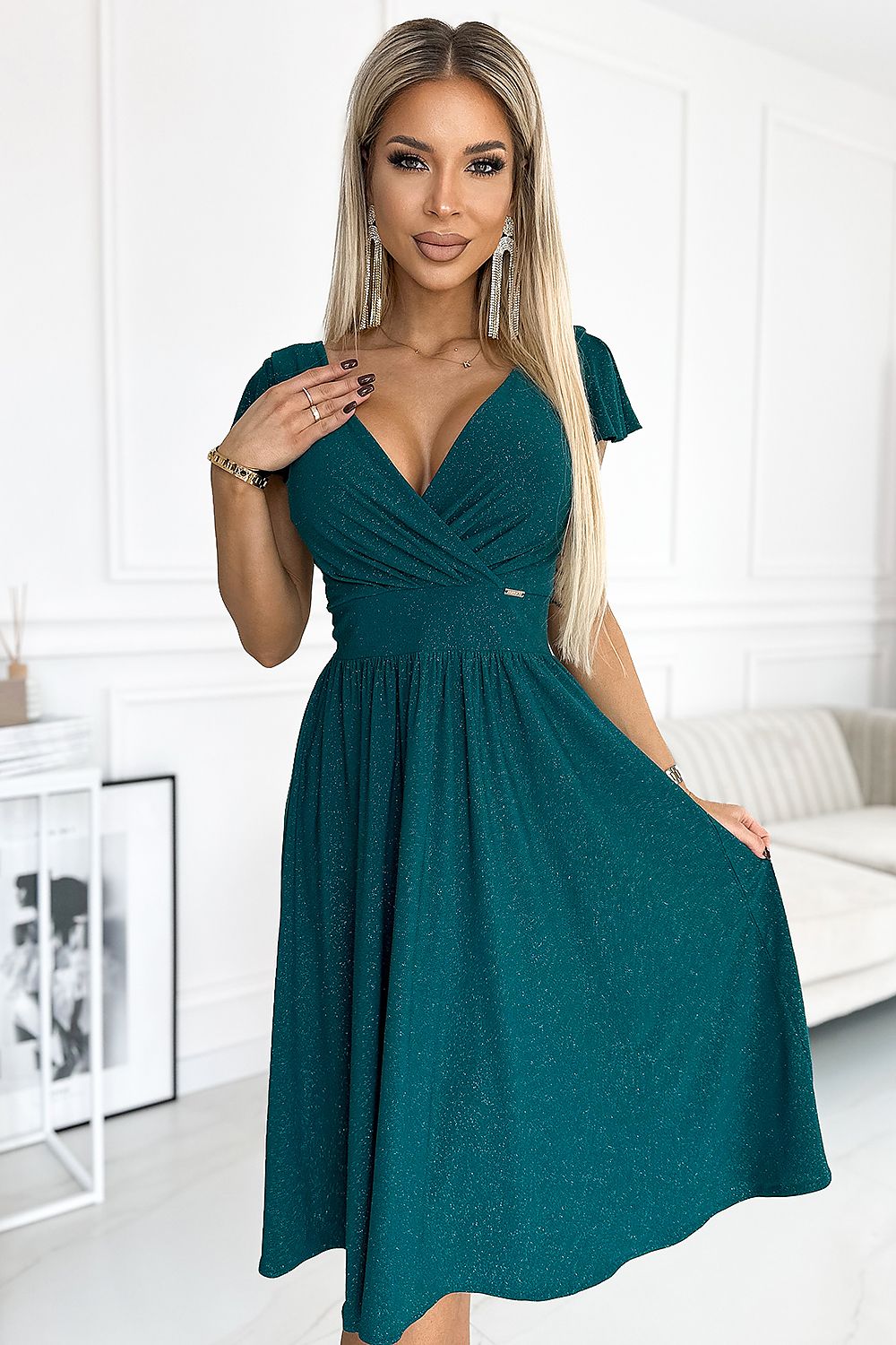 green short sleeve evening dress view 16