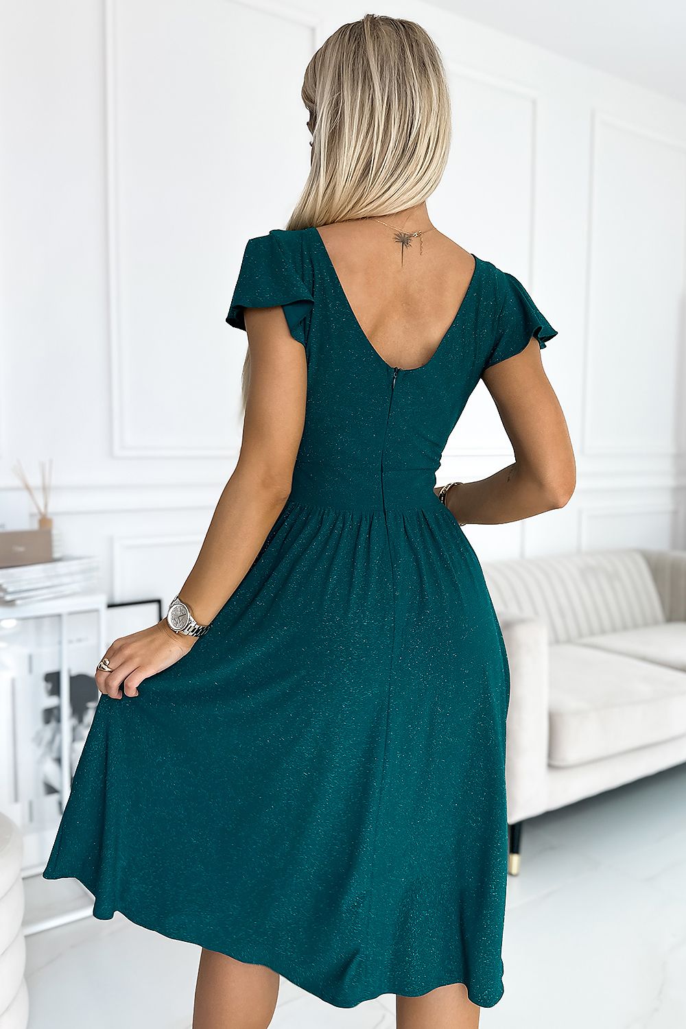 green short sleeve evening dress view 18