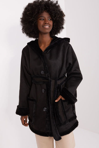 black belted coat front view