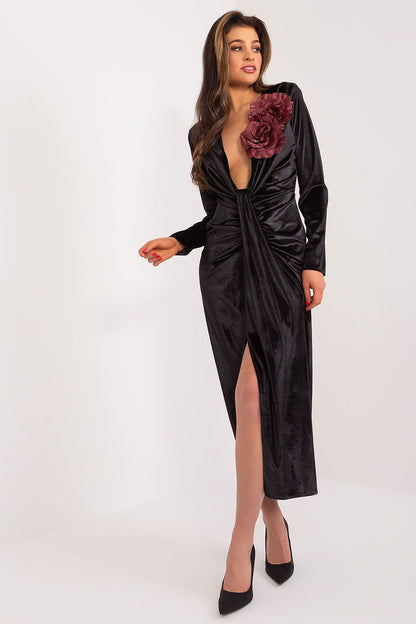 black lace long sleeve evening dress front view