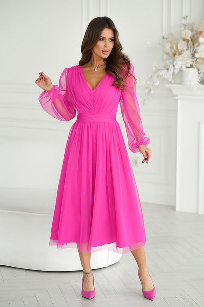 violet flared long sleeve evening dress view 7
