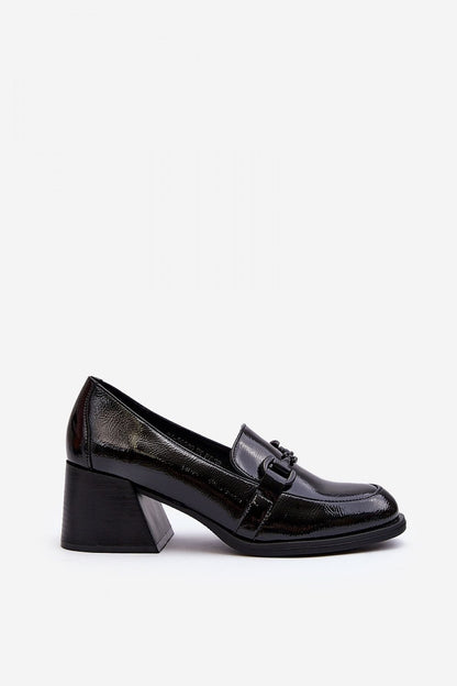 black belted heeled low shoes detail view