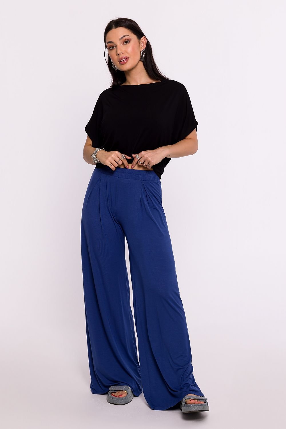 mini blue mini women trousers front view