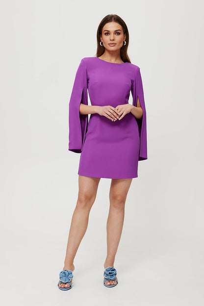 violet long sleeve mini cocktail dress front view