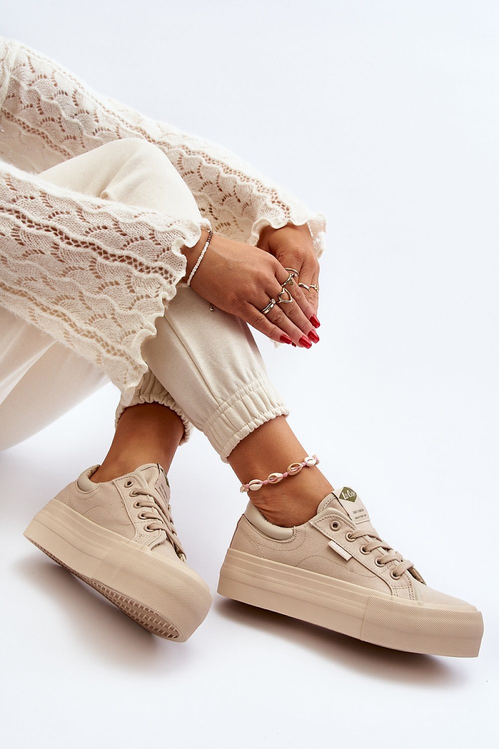 beige sneakers detail view