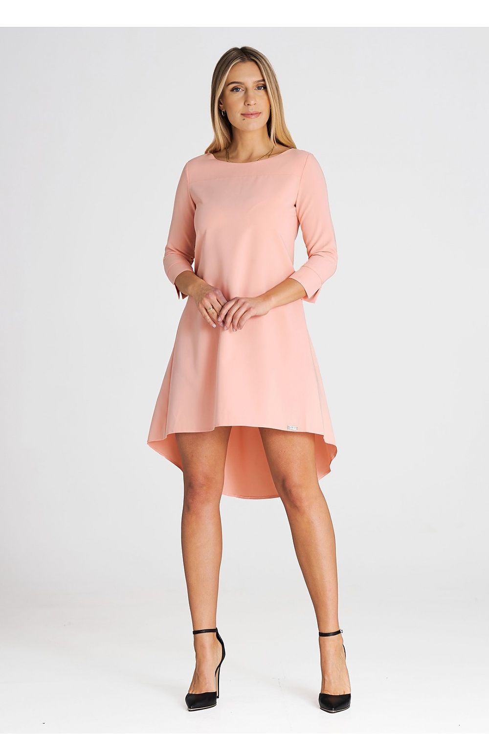pink pleated asymmetrical cocktail dress front view