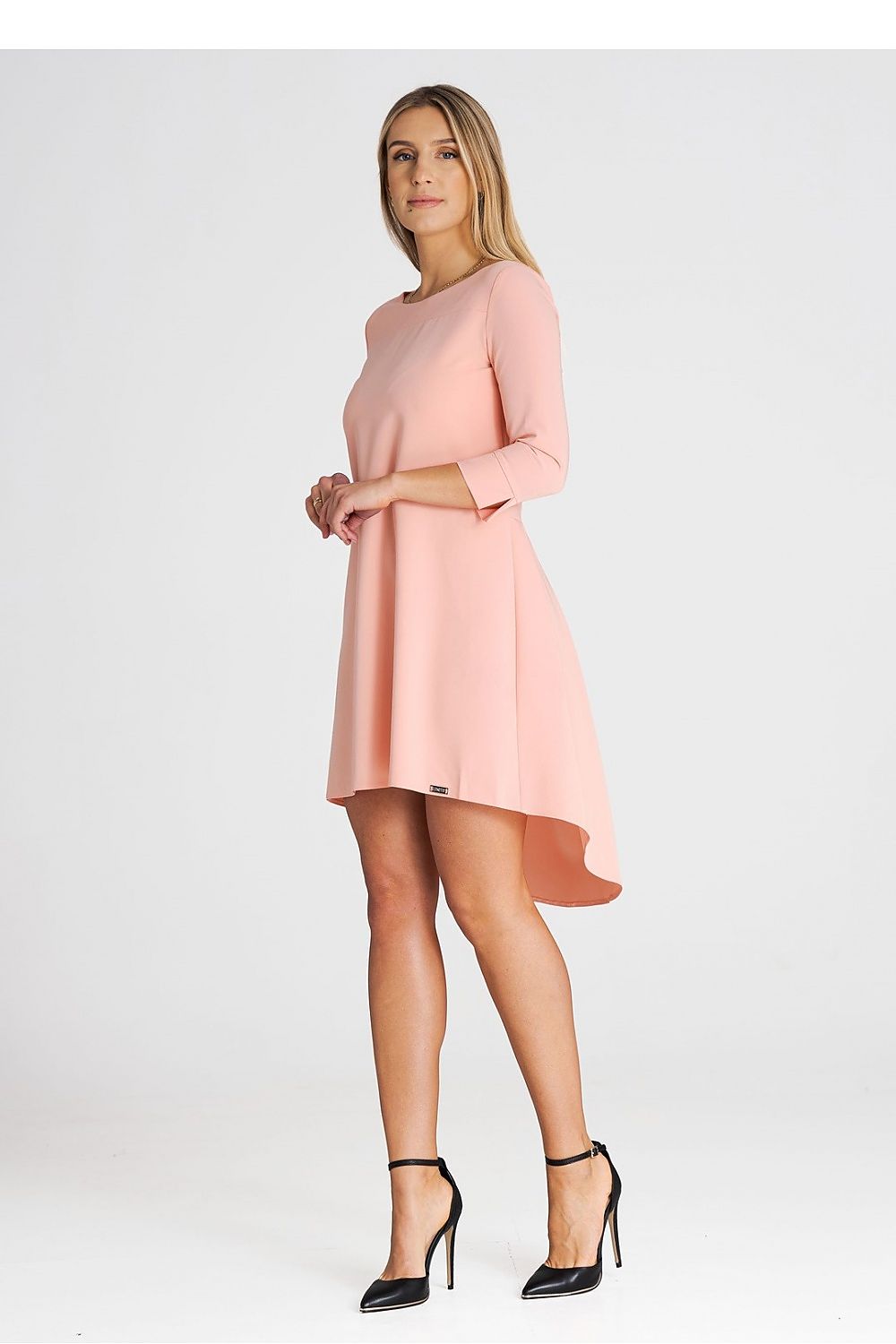 pink pleated asymmetrical cocktail dress alternate angle