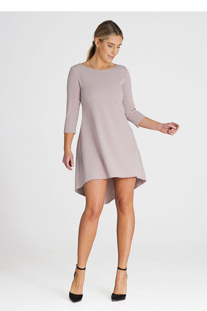 beige pleated asymmetrical cocktail dress alternate angle