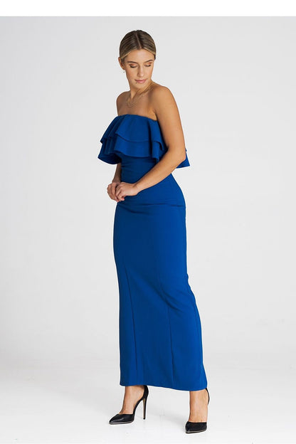 blue ruffle sleeveless cocktail dress alternate angle