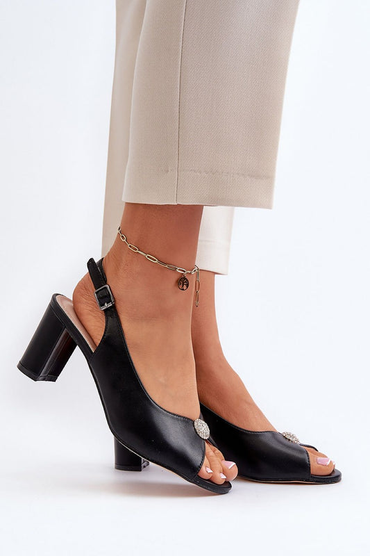 black heel sandals front view