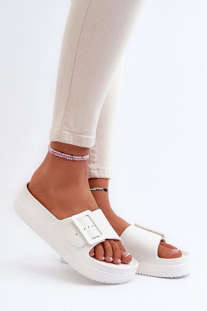 white flip-flops front view