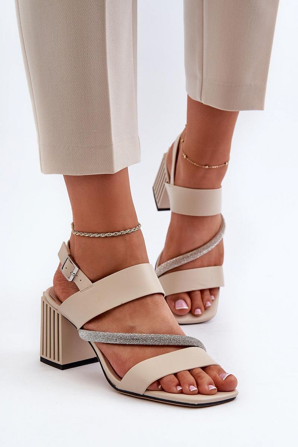 beige heel sandals detail view
