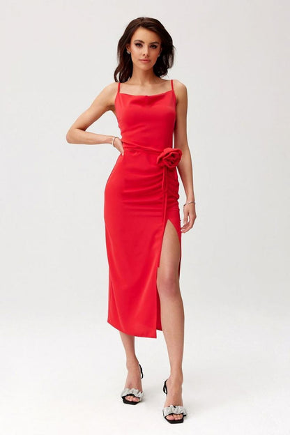 red midi mini cocktail dress front view