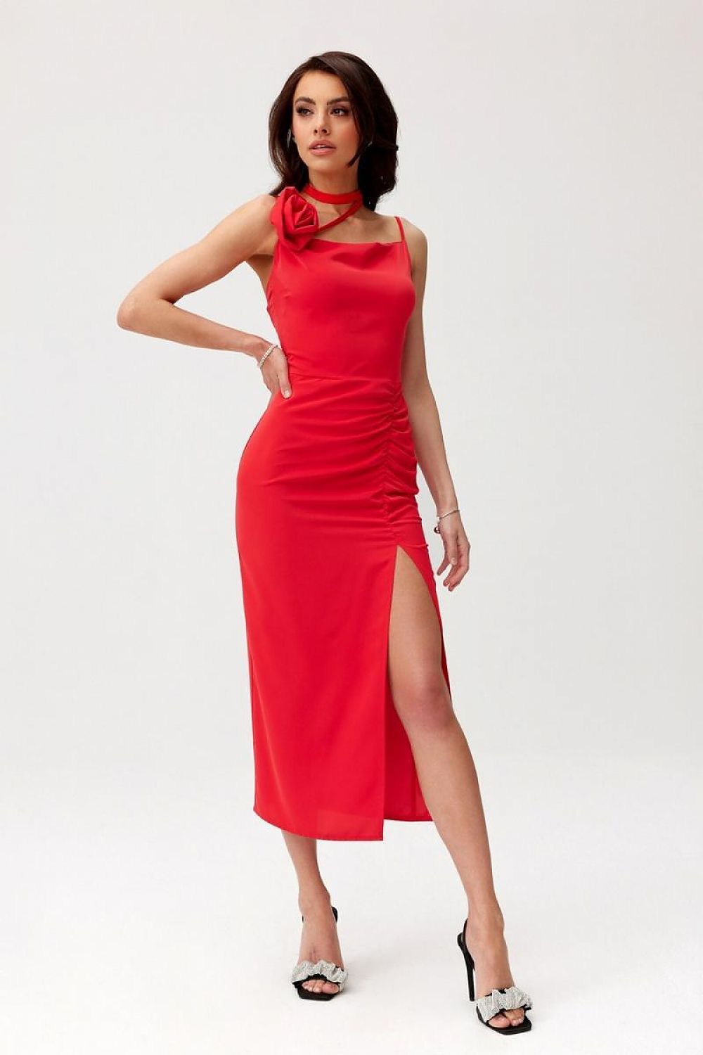 red midi mini cocktail dress alternate angle