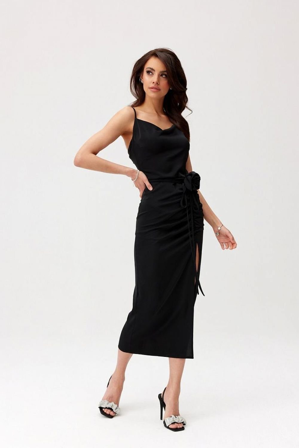 black wrap lace evening dress back view