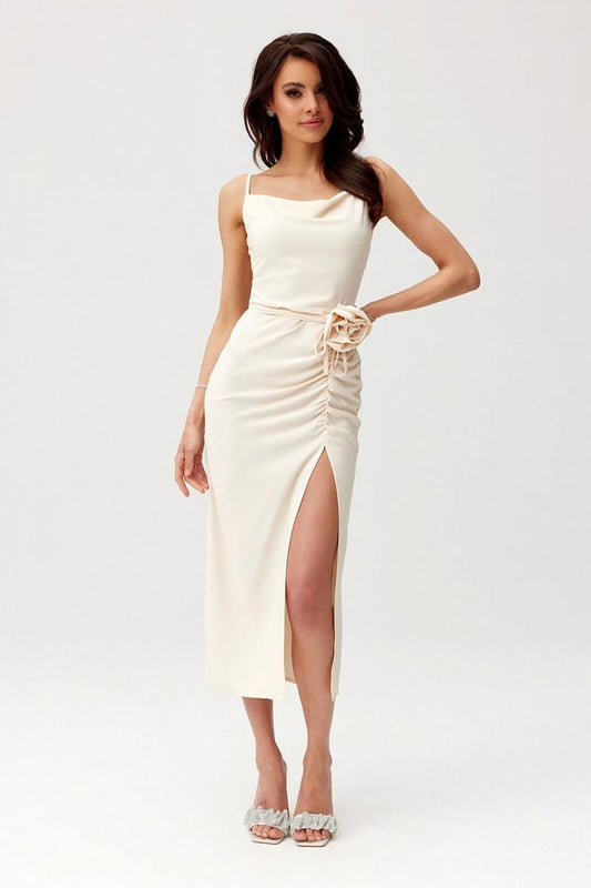 beige midi mini cocktail dress front view