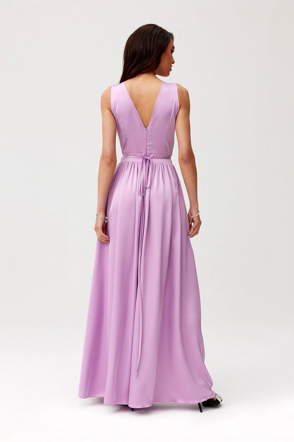 violet satin maxi cocktail dress alternate angle