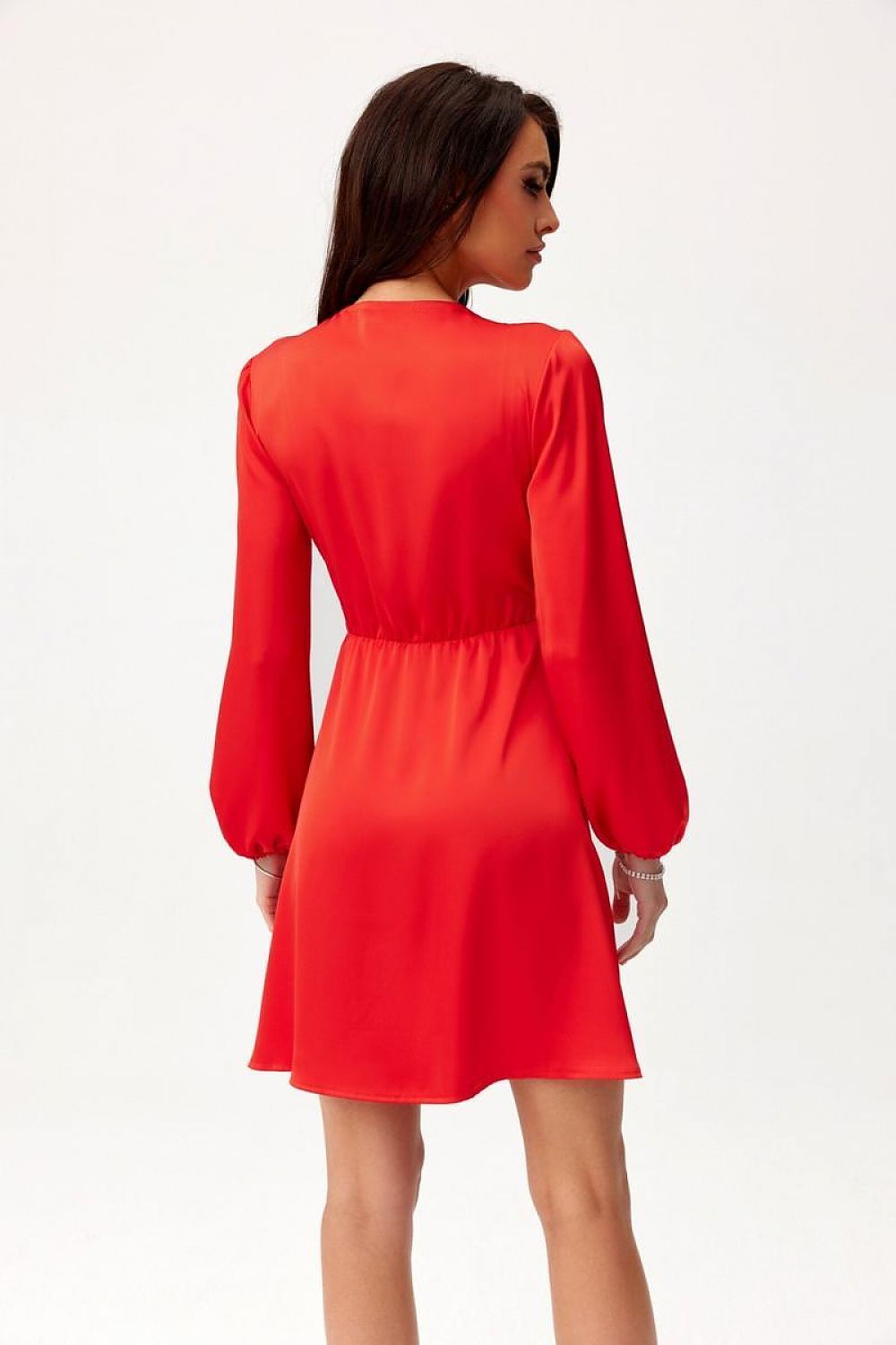 red wrap satin red satin wrap dress with puff sleeves – elegant mini for special occasions alternate angle