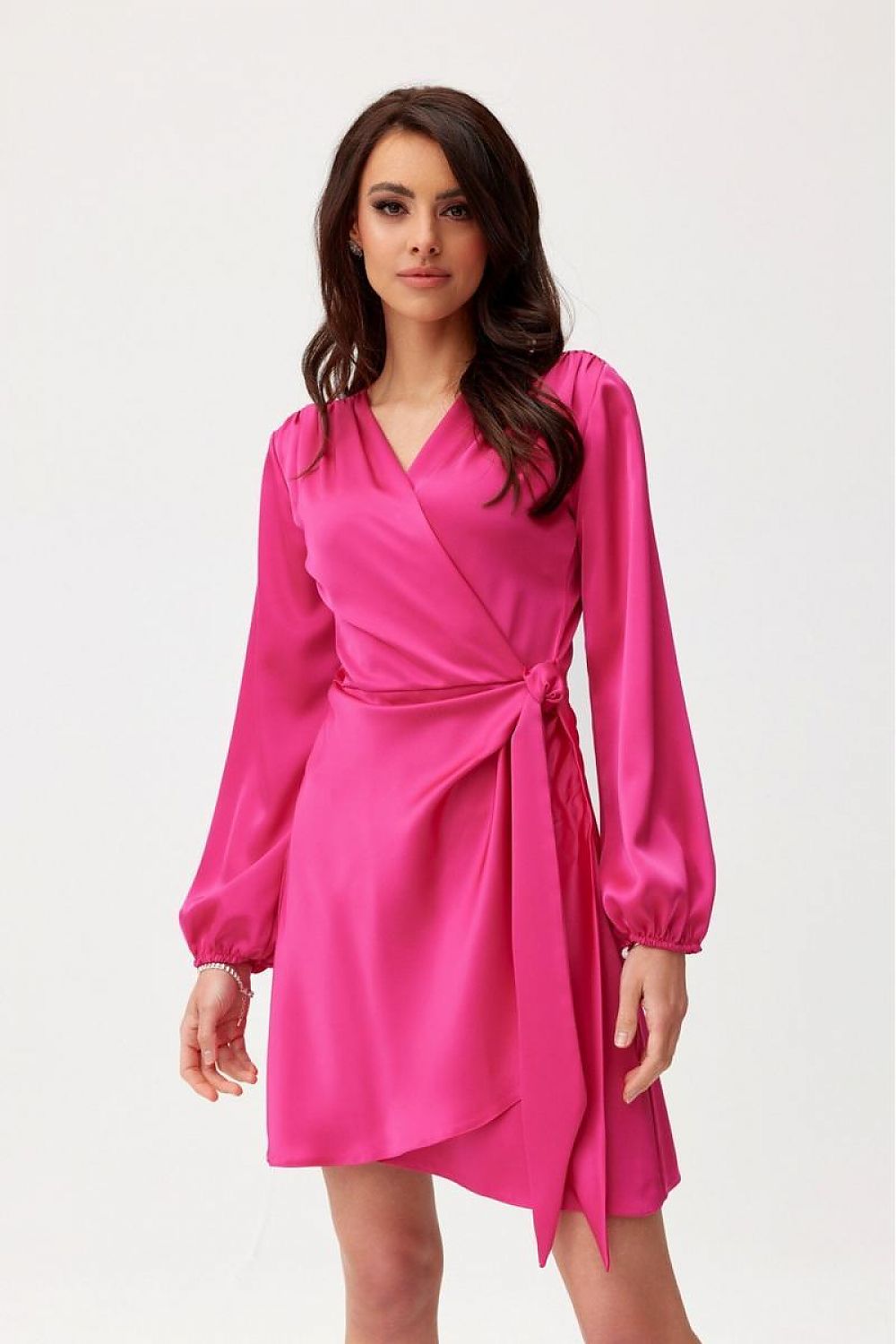 red wrap satin red satin wrap dress with puff sleeves – elegant mini for special occasions side view