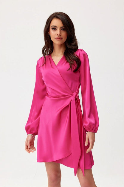 red wrap satin red satin wrap dress with puff sleeves – elegant mini for special occasions side view