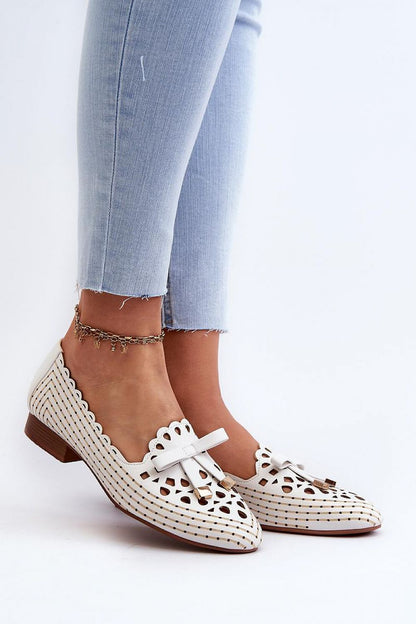 beige lace mini ballet flats back view