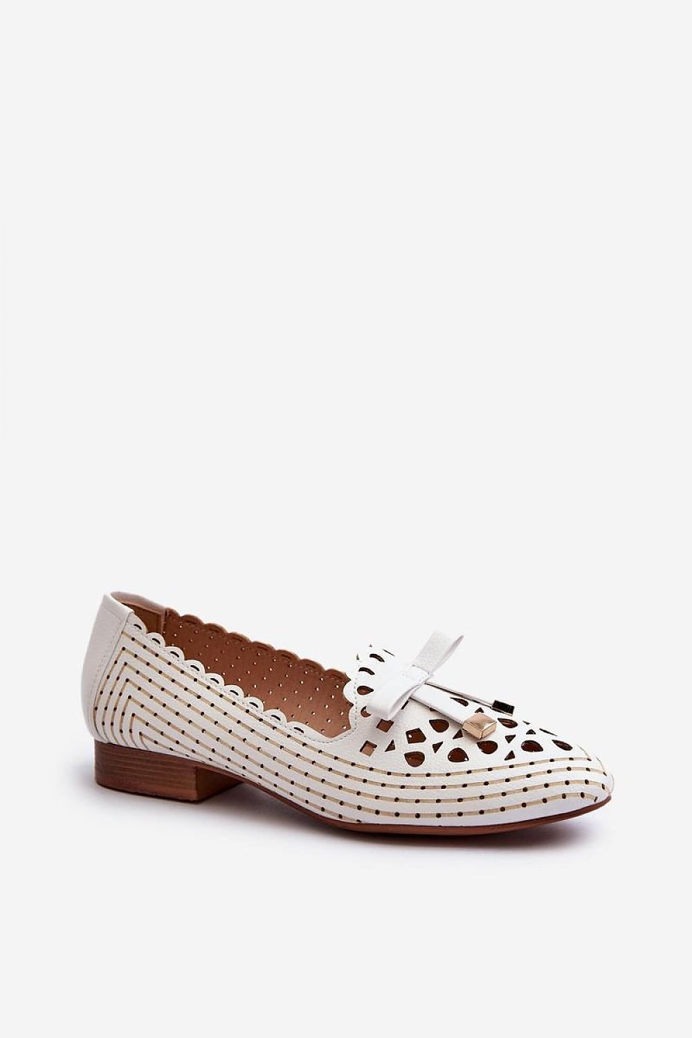 beige lace mini ballet flats side view