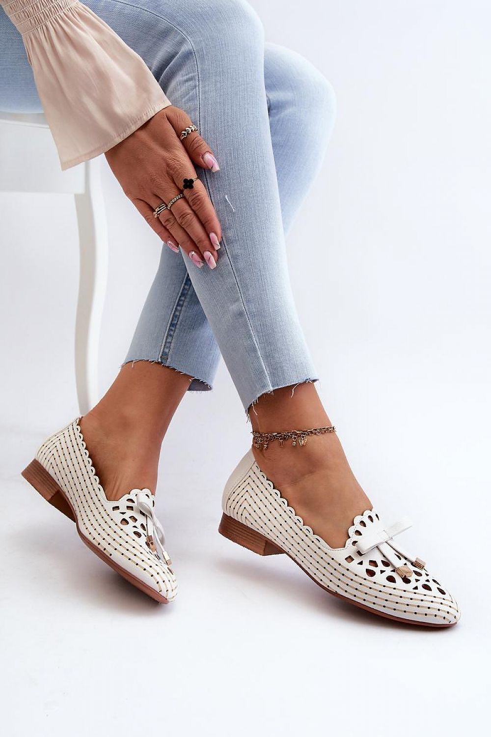 beige lace mini ballet flats view 6