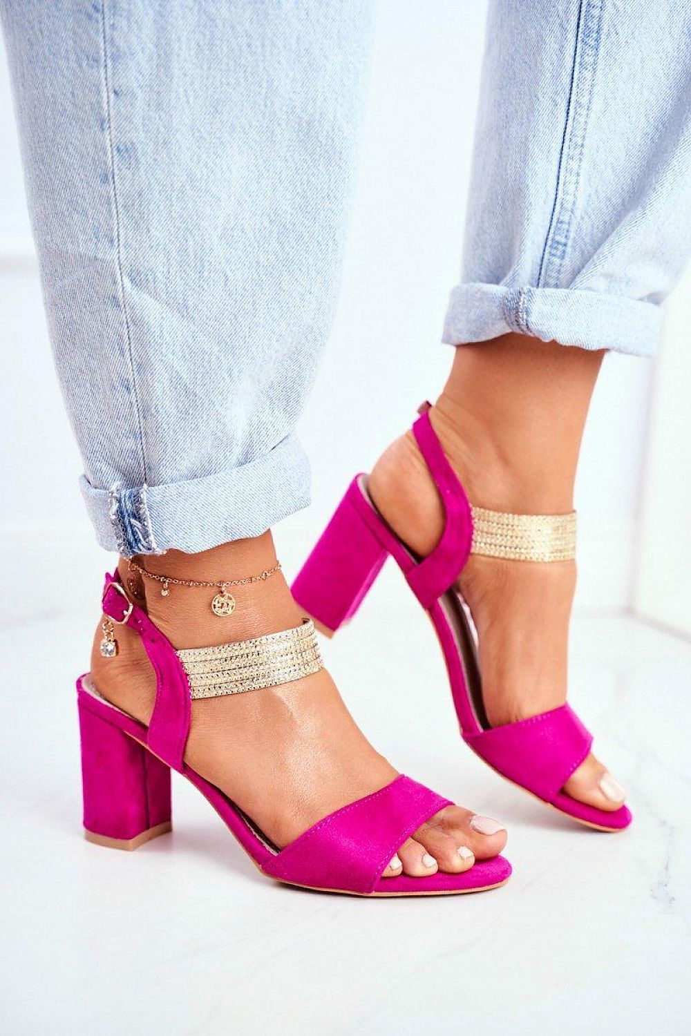pink heel sandals front view
