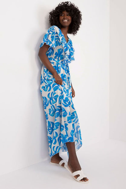 blue flared ruffle day dress alternate angle
