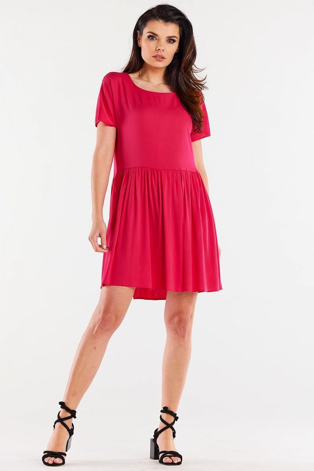 pink ruffle short sleeve day dress alternate angle