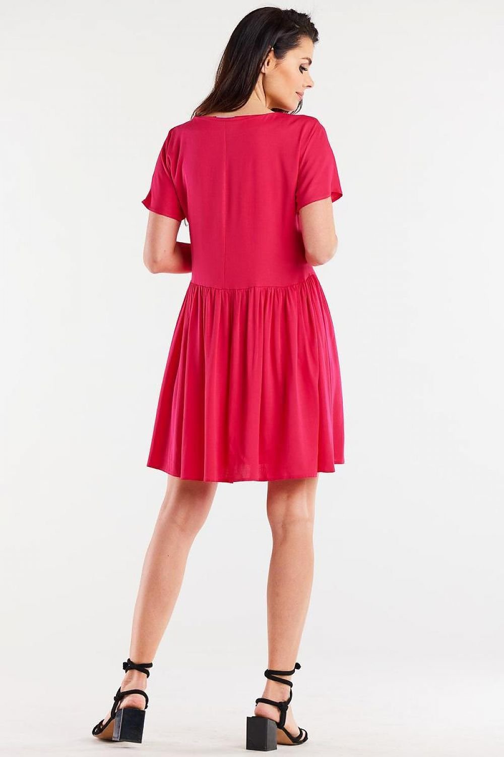 pink ruffle short sleeve day dress detail view